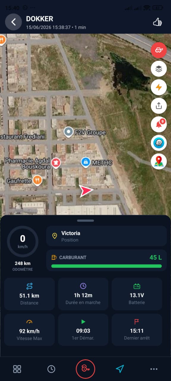 Suivi d'un véhicule sur la carte