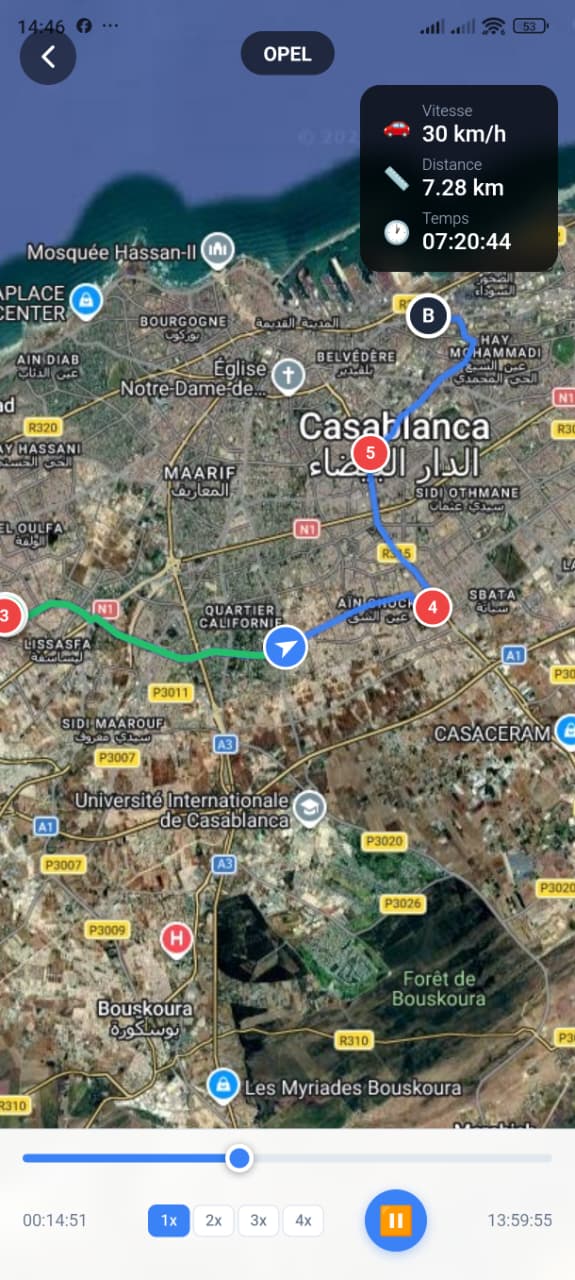 Historique de trajet B'TRACK GPS