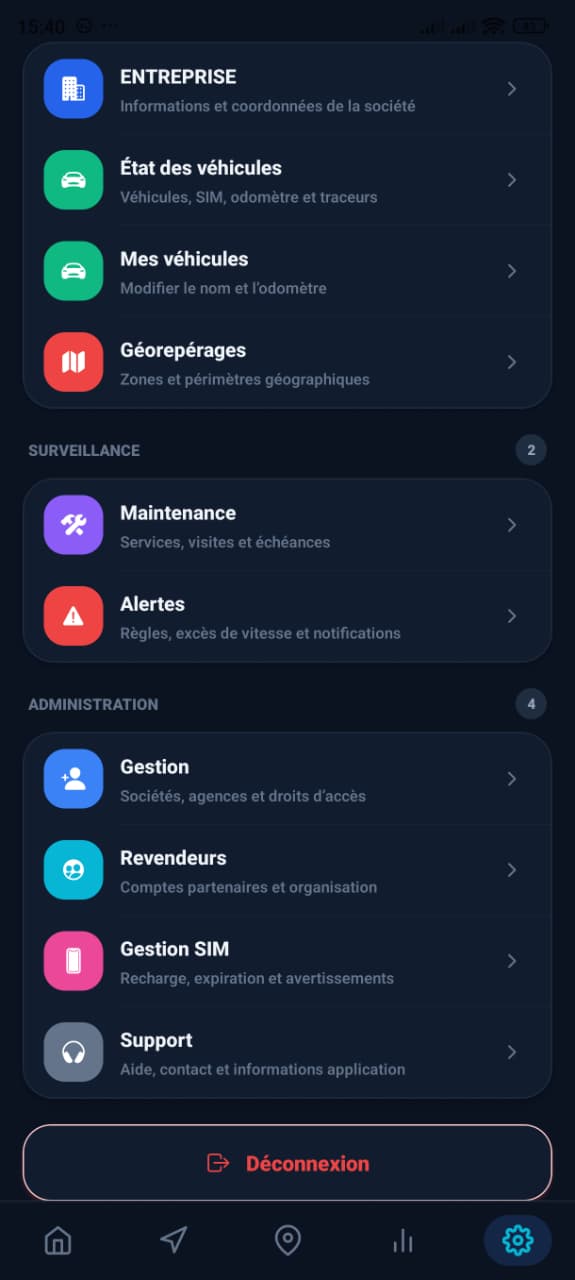 Paramètres de gestion